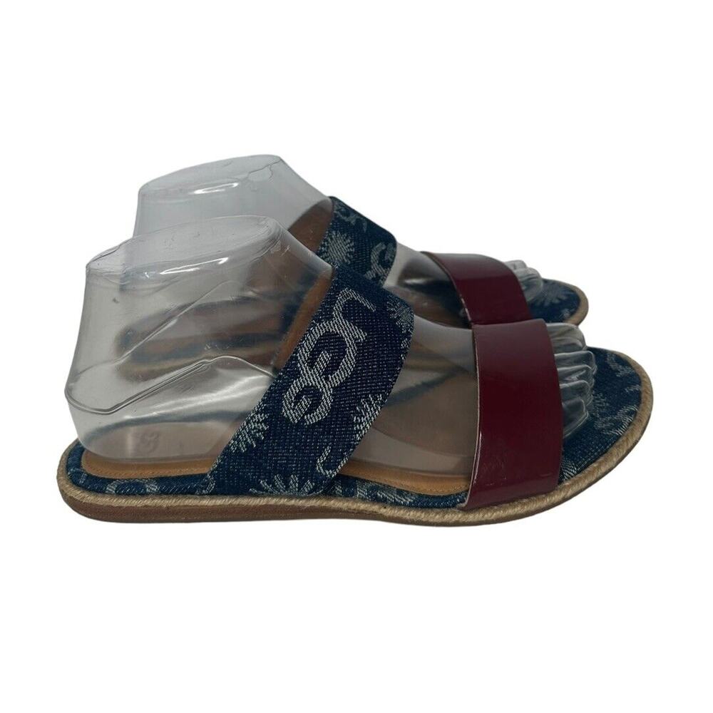 Ugg Australia Womens Amalia Denim‎ Logo Double Band Slide Sandals Size 7